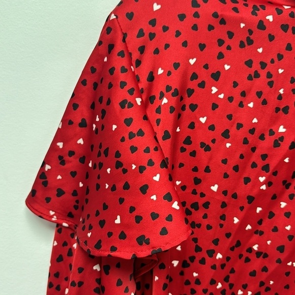 ZARA red satin blouse for women with long sleeves and heart print talla M - Picture 2 of 8